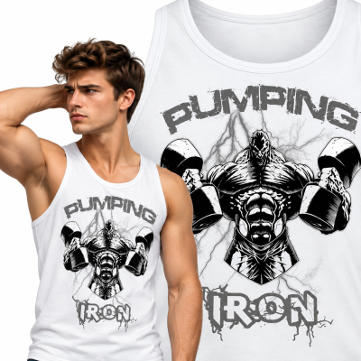 TANK TOP NA SIŁOWNIĘ  PUMPING IRON BIAŁA